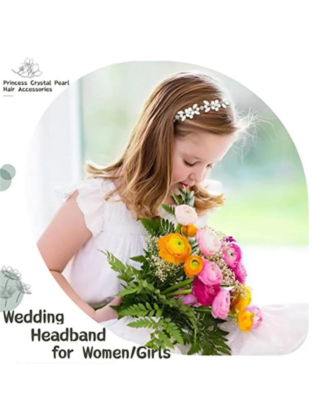 Pearl Rhinestone Flower Wedding Hair Headband Bridal Accessories Silver White